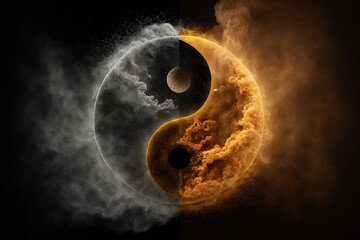 Burning ying yang symbol. Generative AI - obrazy, fototapety, plakaty