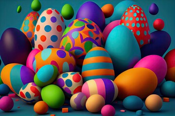 Fototapeta na wymiar Сolorful bright Easter eggs. Christian holiday, vivid illustration. Generative AI