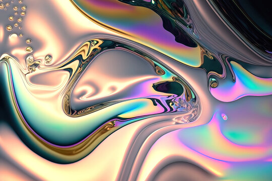 Abstract fluorescent neon with gold liquid background. AI