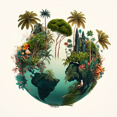 World environment and earth day concept with tropical globe and eco friendly enviroment. Generative ai.