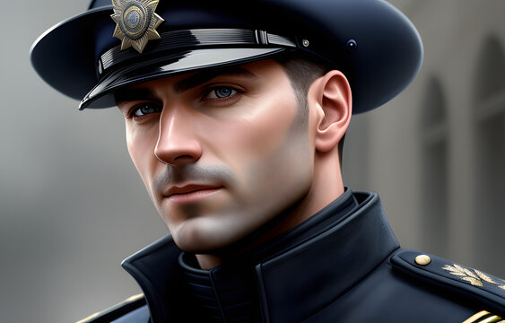 a painting portrait of a European male Police Officer in outfit - Generative AI