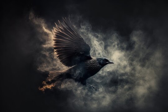 misty crow in flight