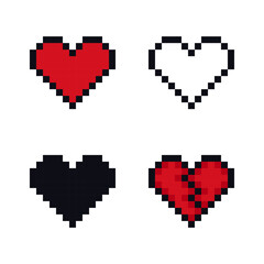 Pixel heart logo icon sign Broken heart symbol of love Decorative 8-bit illustration for a computer game Vintage cartoon design Fashion print clothes greeting invitation card flyer poster banner ad