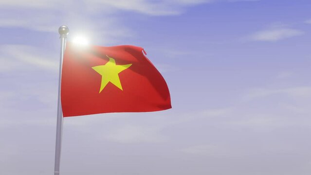 Animation National Flag with Sky and Wind  -Vietnam