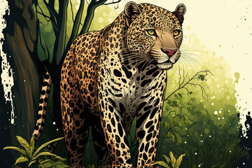 Panthera pardus kotiya, a large, spotted cat native to Sri Lanka, is known as the Sri Lankan leopard. It is found in Yala National Park. Generative AI