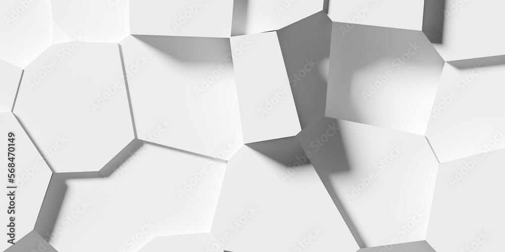 Wall mural random shifted white polygon geometrical large prism shaped tower structure pattern background wallp