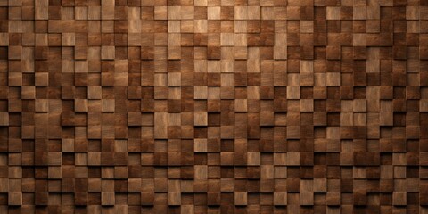 Wide view of wooden cubes or blocks randomly shifted surface background texture, empty floor or wall hardwood wallpaper