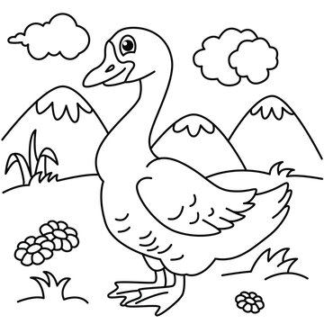 Funny duck cartoon characters vector illustration. For kids coloring book.