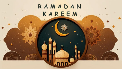 Obraz na płótnie Canvas Ramadan's celebration background with text Ramadan Kareem generative ai