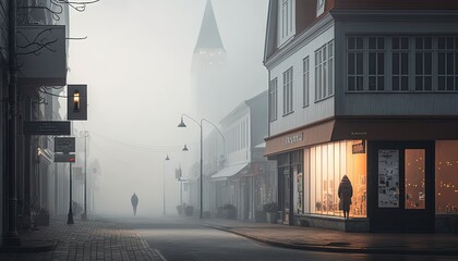Stavanger centrum city in fog, generative artificial intelligence 