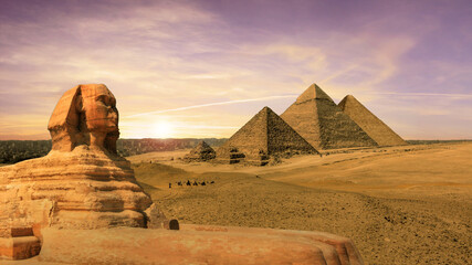 Magnificent view of the pyramids of Giza in Cairo - 568471198