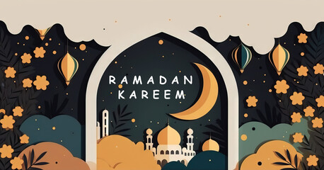 Fototapeta na wymiar Ramadan's celebration background with text Ramadan Kareem generative ai