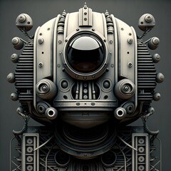 A retro style metallic robot face illustration. Created with Generative AI