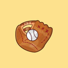 Baseball with Catcher Glove Illustration in Cartoon Style