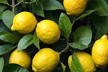 Lemon on a lemon tree branch - obrazy, fototapety, plakaty