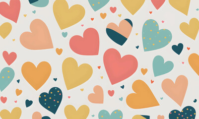 seamless pattern of cute hearts in soft colors, textile industry.