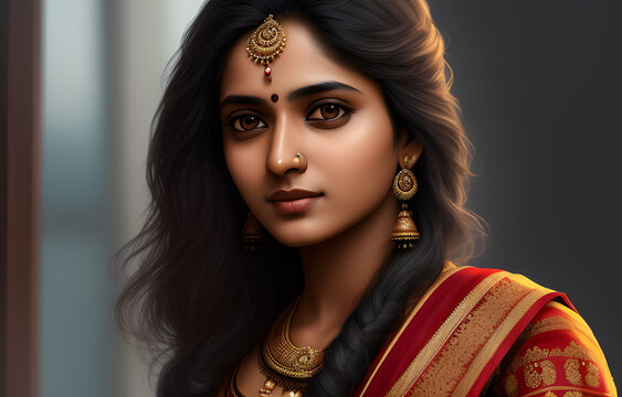 a painting portrait of a indian woman Software Developer in outfit - Generative AI