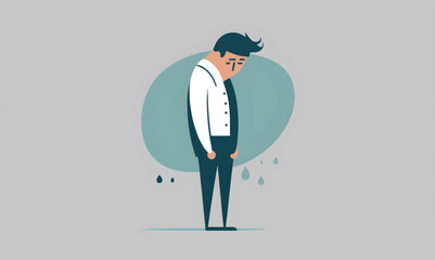 sad adult male character, sadness, flat and minimal design, isolated