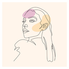 Beautiful girl face hand drawing vector illustration. Attractive young woman portrait female concept. Continuous one line.