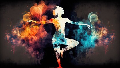 Obraz na płótnie Canvas Colorful style background wallpaper silhouette of woman doing yoga dynamic poses generative ai