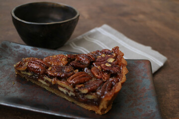 Tasty Dessert, Pecan Pie , with a cup of coffee