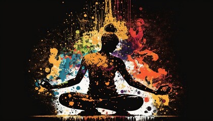 Colorful style background wallpaper silhouette of woman doing yoga dynamic poses generative ai