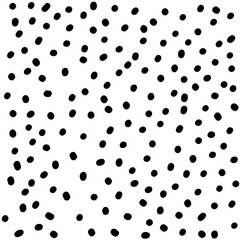 Black uneven specks, spots, blobs, splashes seamless repeat pattern. Free hand drawn speckles, flecks, stains or dots of different size texture. Abstract monochrome background. Raster version.
