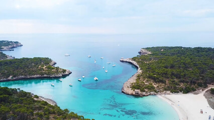 Fototapeta na wymiar sea ​​island landscape yacht white sand ocean water summer beach blue bay Mallorca Spain balearic 