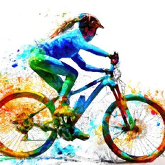 Person riding a bicycle in iridescence color