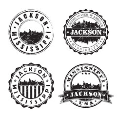 Jackson Mississippi Stamp Skyline Postmark. Silhouette Postal Passport. City Round Vector Icon Set. Vintage Postage