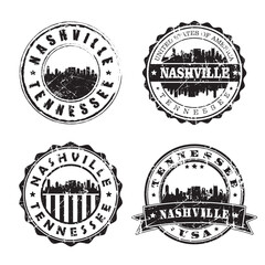 Nashville Tennessee Stamp Skyline Postmark. Silhouette Postal Passport. City Round Vector Icon Set. Vintage Postage