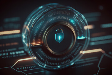 Cyber security concept and digital data protection with a locker in a blue background created with a generative ai technology