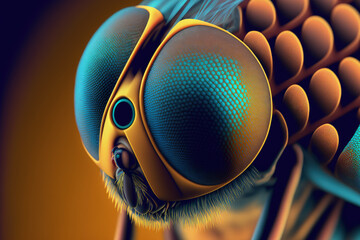 Using a microscope objective, a close up shot of a horse fly's compound eye that is extremely sharp and detailed. Generative AI