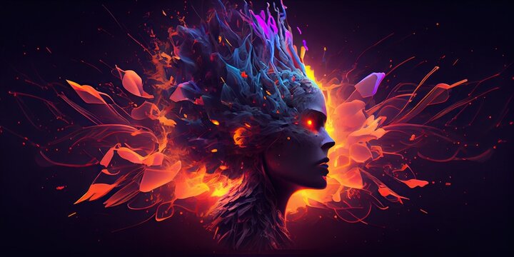 Generative AI illustration of annual collective mind concept art, exploding mind, inner world, dreams, emotions, imagination and creative mind concept