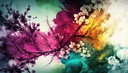 Plakat Abstract Flowers flat style background generative ai