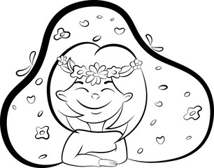 Coloring for childrens. Happiness spring girl