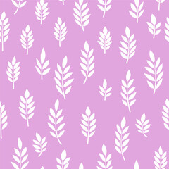 Abstract leaves seamless pattern design, pink and white vector illustration.