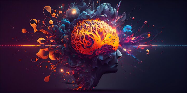 Generative AI illustration of annual collective mind concept art, exploding mind, inner world, dreams, emotions, imagination and creative mind concept