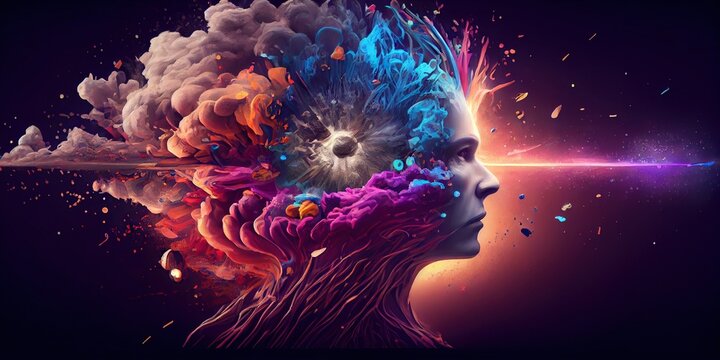 Generative AI illustration of annual collective mind concept art, exploding mind, inner world, dreams, emotions, imagination and creative mind concept