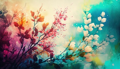 Plakat Abstract Flowers flat style background generative ai