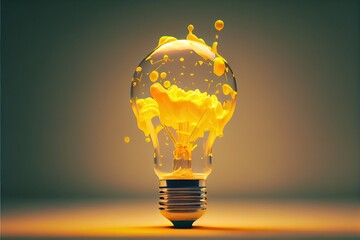 Generative AI illustration of bright idea for business, education, star up growth, light bulbs on dark background, idea concept