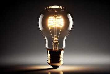 Generative AI illustration of bright idea for business, education, star up growth, light bulbs on dark background, idea concept