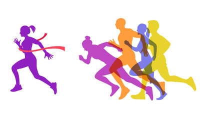 A marathon is run by people. The winner takes the lead. Runners. 