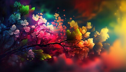 Colorful abstract spring wallpaper with flowers generative ai