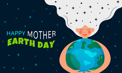 Naklejka premium Happy Earth Day Banner with women. Illustration of a happy earth day banner