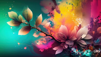 Plakat Colorful abstract spring wallpaper with flowers generative ai