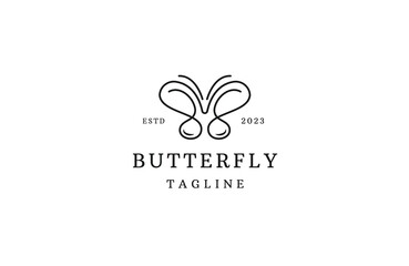 Butterfly logo with line art style design template flat vector illustration