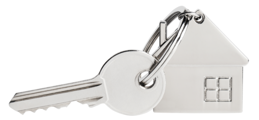 House key with a house shaped keychain cut out