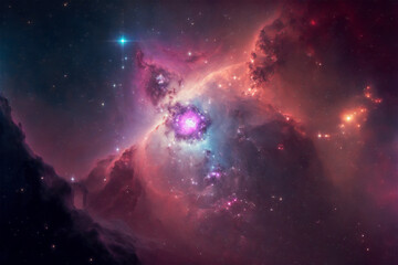 Fototapeta premium Concept of nebula with galaxies in deep space cosmos. Discovery outer space and stars in universe. Generative AI