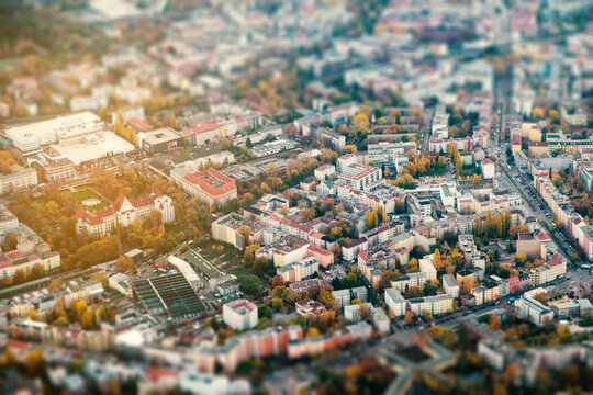 City aerial view from airplane -